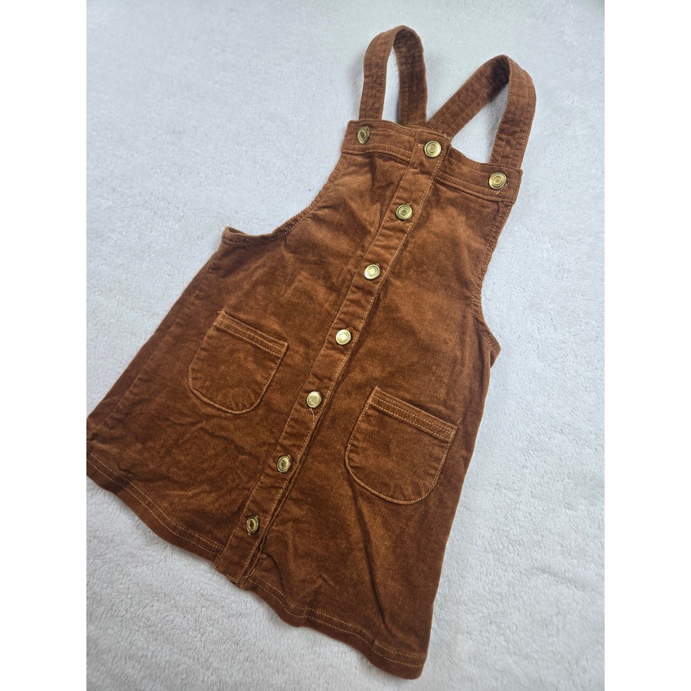 Tahari Girls Cognac Brown Corduroy Button Front Jumper Pinafore Dress 4T